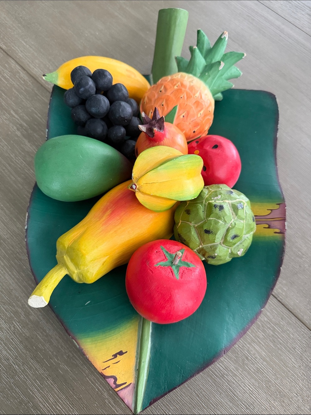 Decorative Wooden Tropical Fruit Bowl W/Fruits Multicolor Home Accent